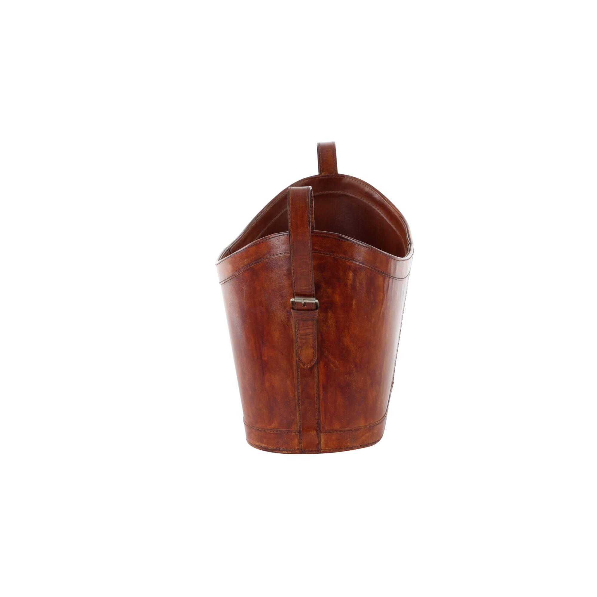21" Brown Leather Rustic Magazine Holder